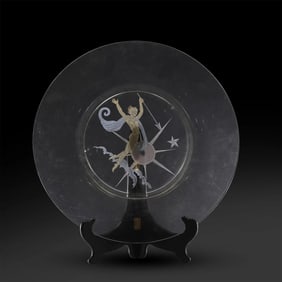 Franz Grosz Art Deco Etched Glass Charger Signed