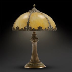 Quality 6-Panel Curved Caramel Slag Glass Panel Lamp