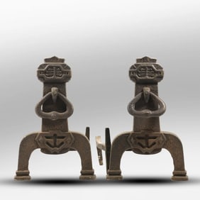 Sheffield NY Arts and Crafts Cast Iron Fireplace Andirons