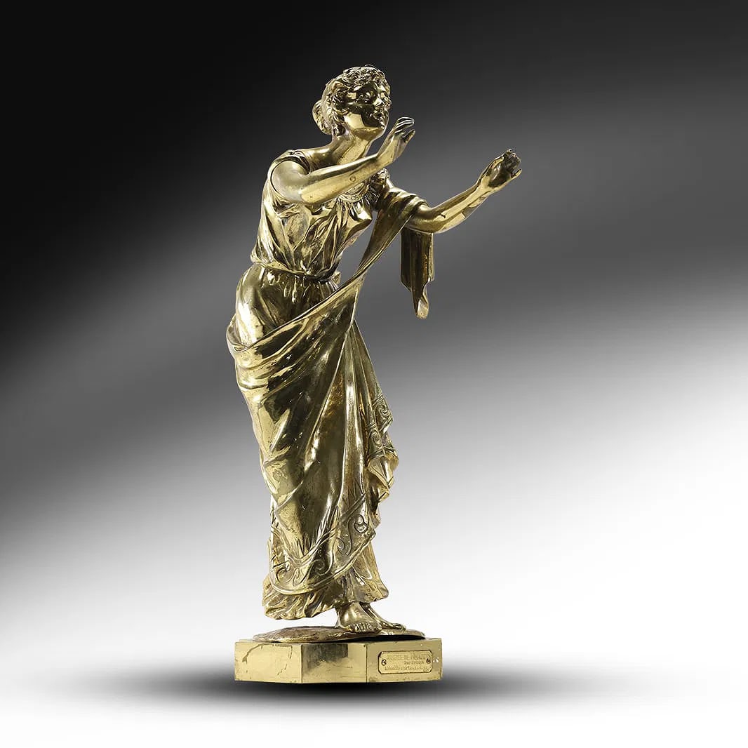 Edouard Drouot [1859-1945 France], Bronze Art Nouveau Woman Sculpture "Joueuse de Pipeaux": Edouard Drouot [1859-1945 France], Bronze Art Nouveau Woman Sculpture "Joueuse de Pipeaux" size: 21 inches height 10 in. wide S:A ; ASKart: Edouard Drouot (1859 - 1945) was active/lived in France. Edo