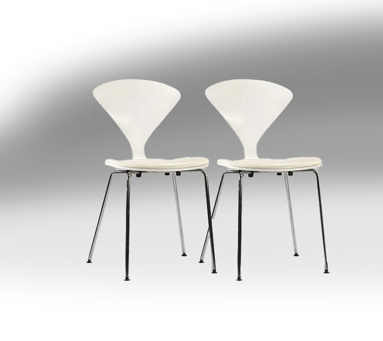 Pair NORMAN CHERNER White Stacking Side Chairs, Original Label on Underside (1 of 11)
