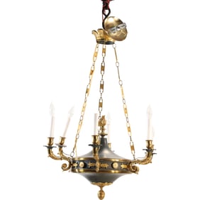 Neoclassical or French Empire style Chandelier 6-Arm, Electric, Gilt Bronze, 22 in. diameter