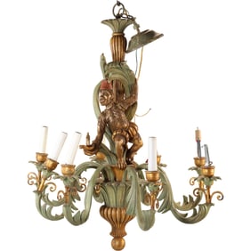 Ornate Painted & Gilded Italian Monkey Chandelier, Unique Item, 33 in. height x 26 in. wide