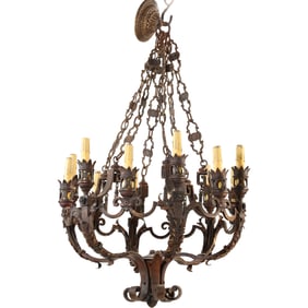 Antique French Gothic Metal 12-Light Electric Candlelight Chandelier 33 in. height x 23 in. diameter