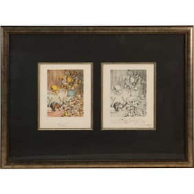 2 Louis Icart 1936 Photogravure Pair from Gargantua et Pantagruel w/ COA