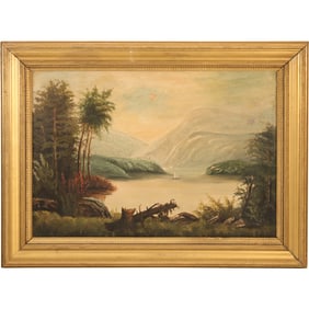19th C. American School Oil Painting Hudson River Landscape