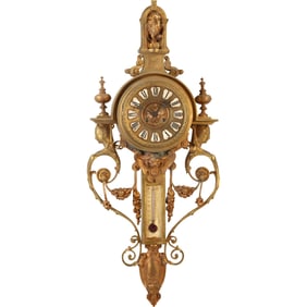 19th Century French Bronze Renaissance Revival Cartel Wall Clock  Louis XVI Thermometer
