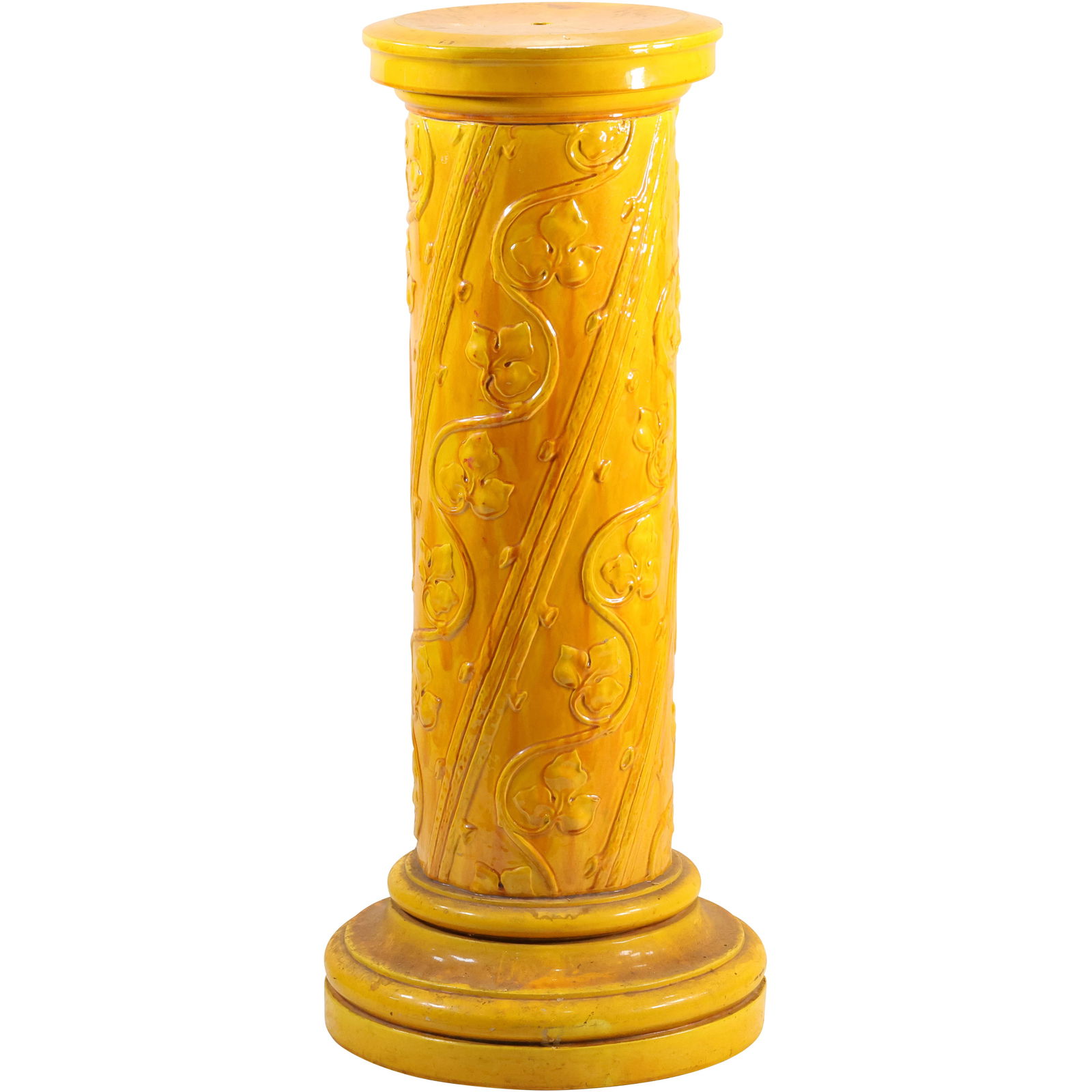 Burmantofts Faience Yellow Glazed Pottery Pedestal Stand England circa 1880–1904 (1 of 16)