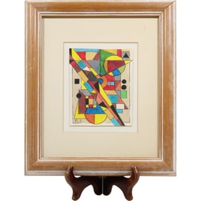 Rolph Scarlett (1889-1984) Geometric Abstract, Watercolor Gouache Painting Signed Initials R.S.