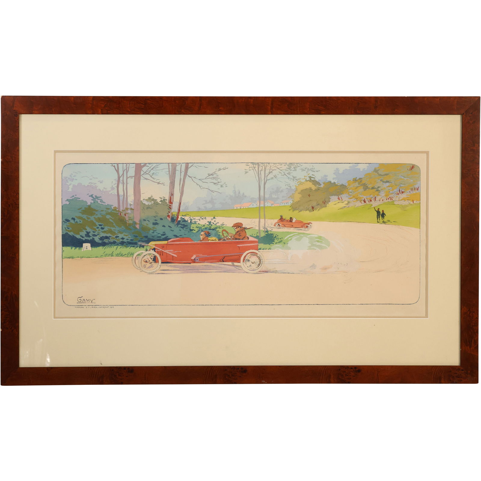 hand-colored pochoir print titled "La Voiturette Bedelia - Grand Prix de L'ACF 1913", GAMY (1 of 20)