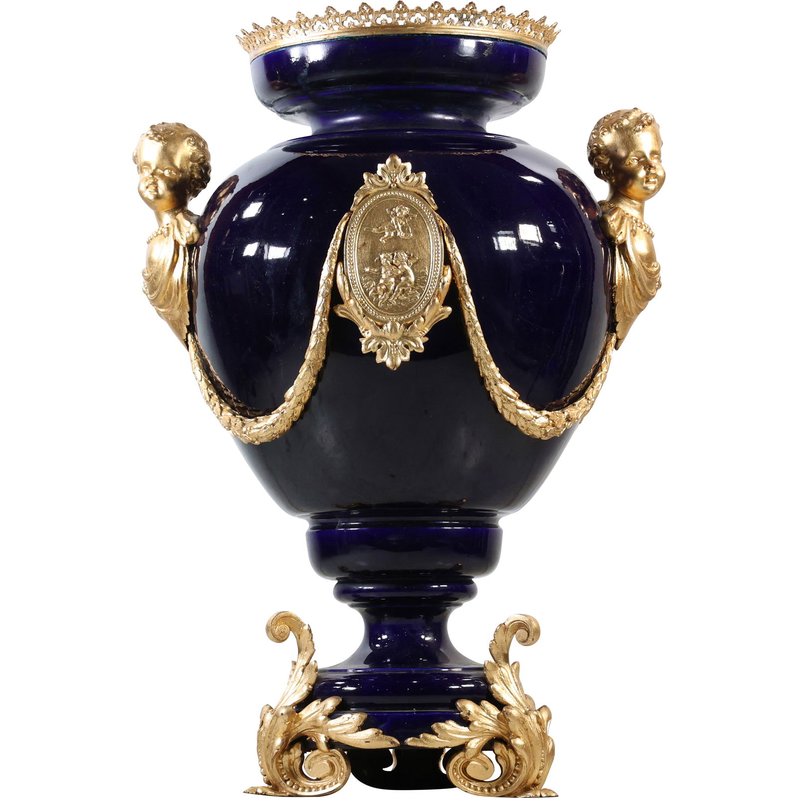 Monumental 30 inch height  French 19th-century Louis XVI style cobalt blue Sèvres porcelain Urn (1 of 20)