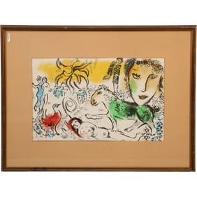 Marc Chagall, Titled Le Cheval Vert (meaning "The Green Horse") Color Lithograph with COA on Verso