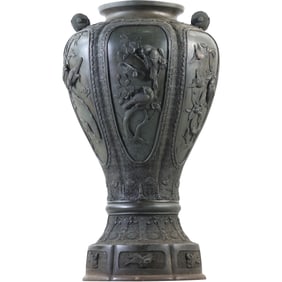 19th C. Antique Japanese Meiji Bronze Temple Urn 27 inches height x 16 in. wide