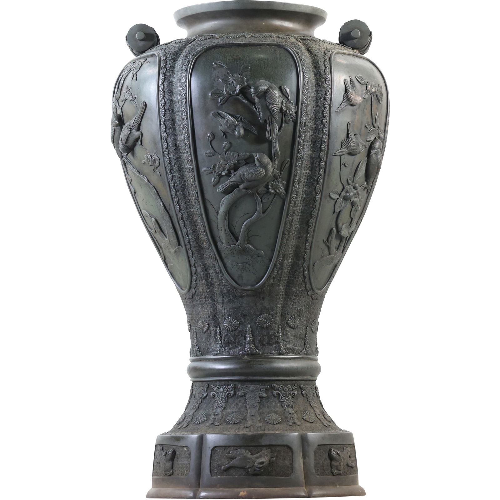 19th C. Antique Japanese Meiji Bronze Temple Urn 27 inches height x 16 in. wide (1 of 20)