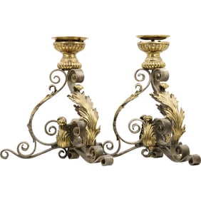 Maitland Smith Bronze and Iron Baroque Candlesticks