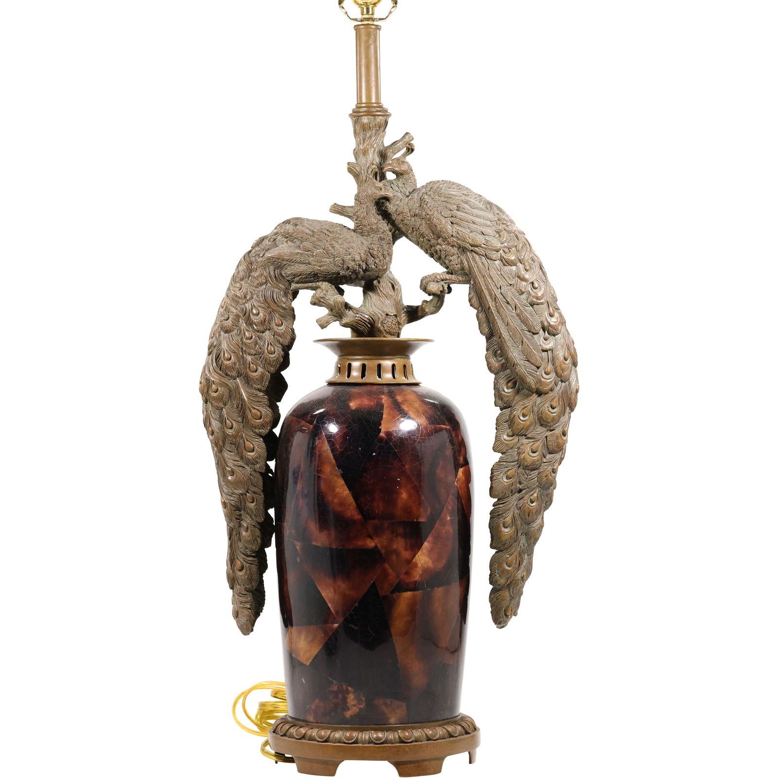 Maitland Smith table lamp featuring a unique design with two peacock figures , 32.5 in. x 14 in. (1 of 20)