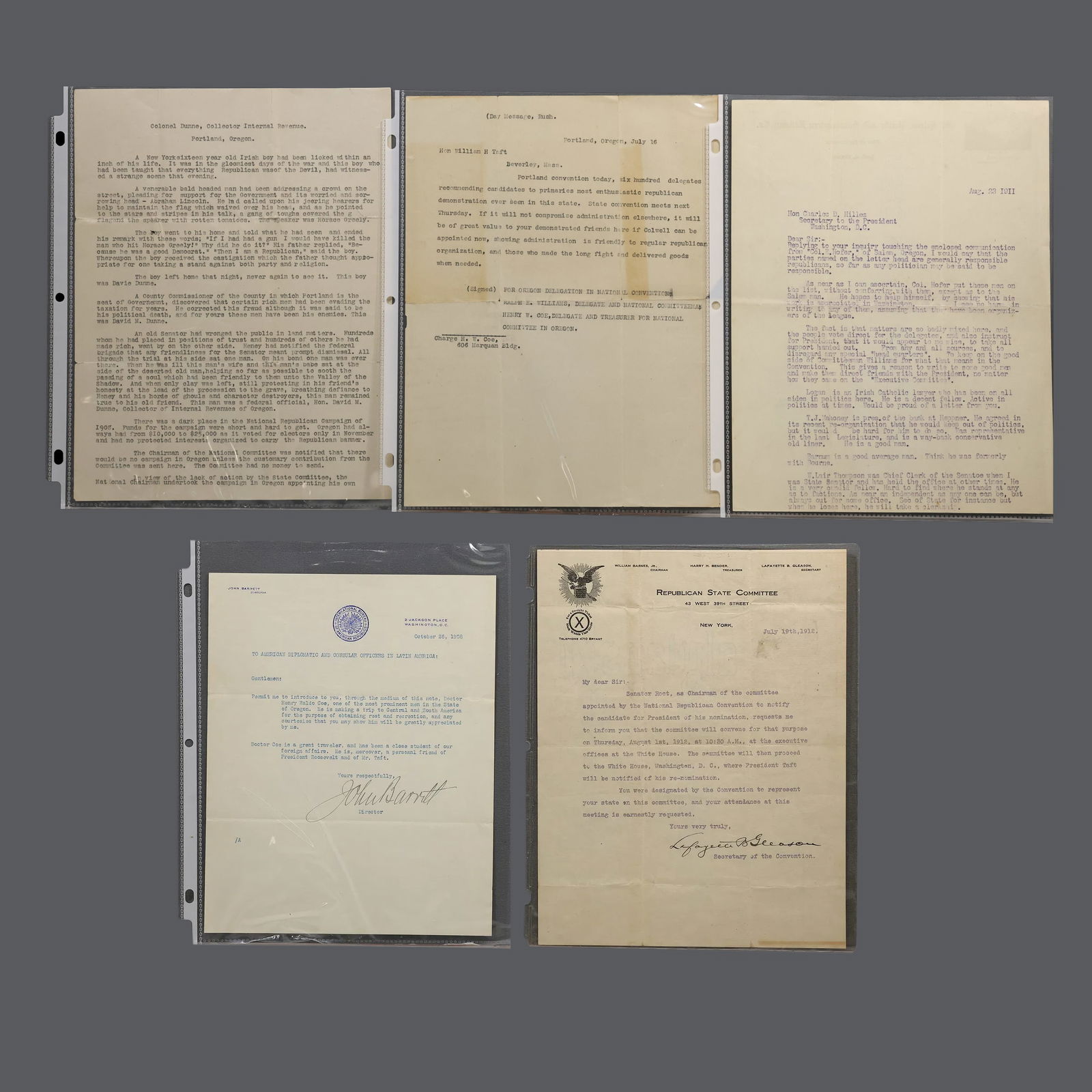 5 Assorted Political and Railway Letters 1911, 1912 Under William H Taft Administration (1 of 14)