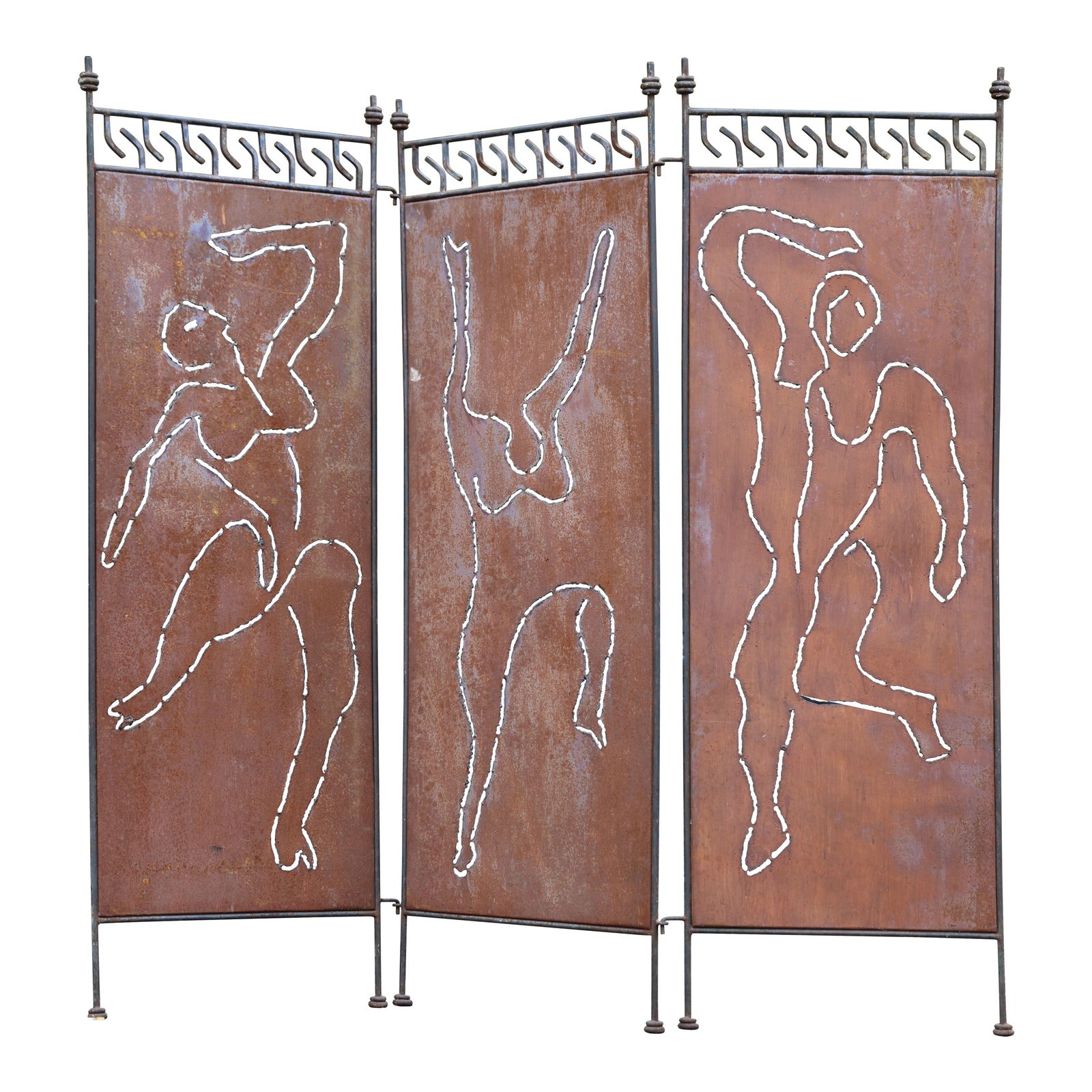 3-Panel Garden Folding Screen in Metal with Cut-out Silouette Dancing Figures, Modernism (1 of 20)