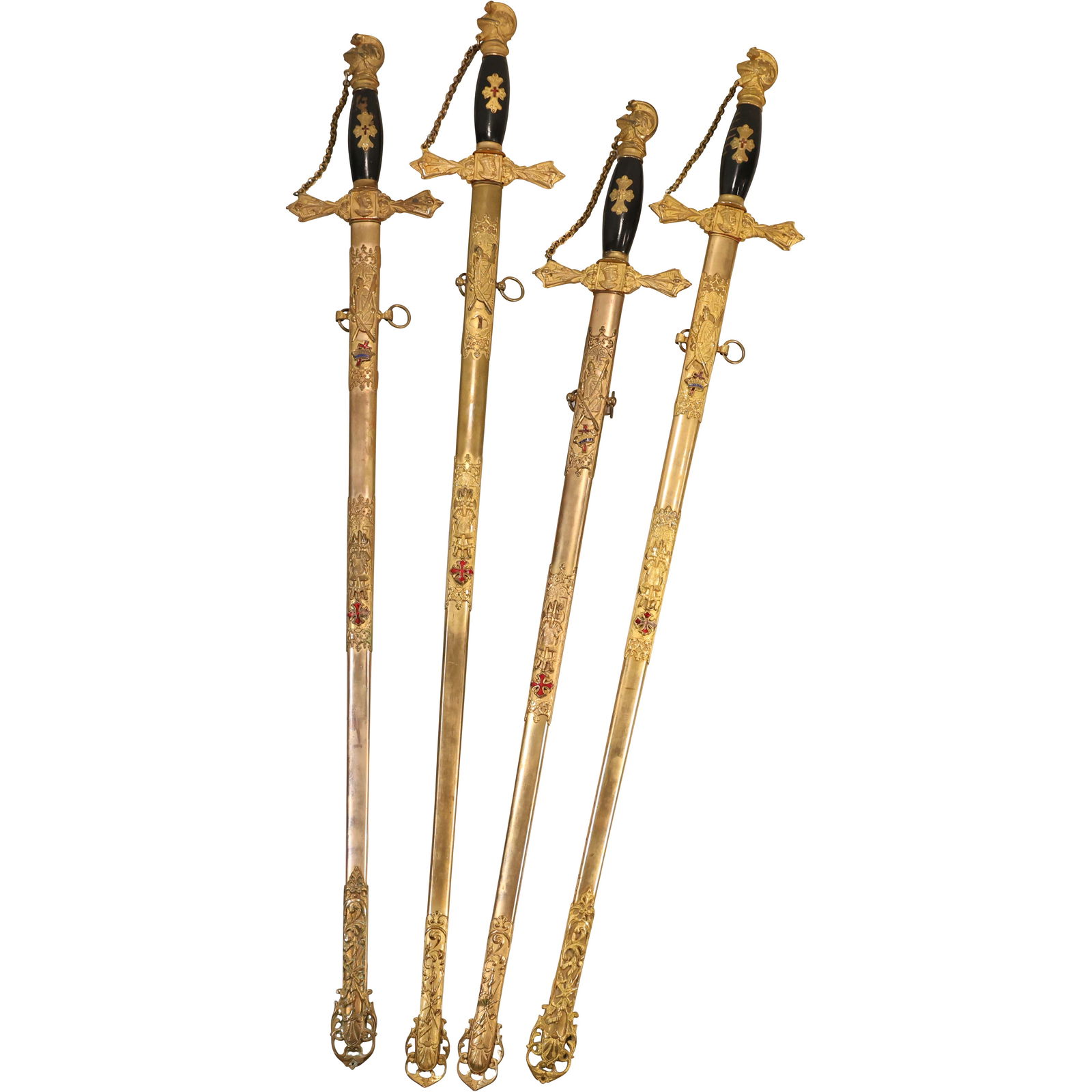 Set of Four Bent and Bush Boston Knights Templar Ceremonial Swords with Etched Blades (1 of 18)