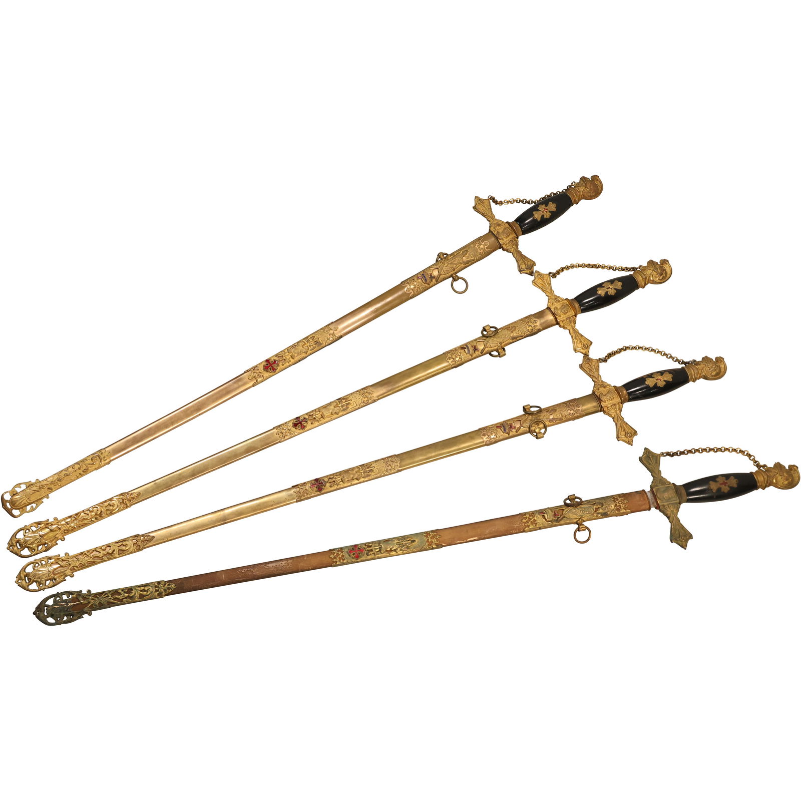4 Masonic Knights Templar Swords Ames Set of Four ceremony, with sheaths, Original (1 of 19)