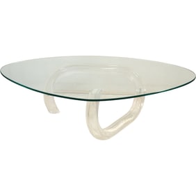 Mid Century Modern Lucite Base Infinity Coffee Table with Shaped Glass Top 52 in. wide