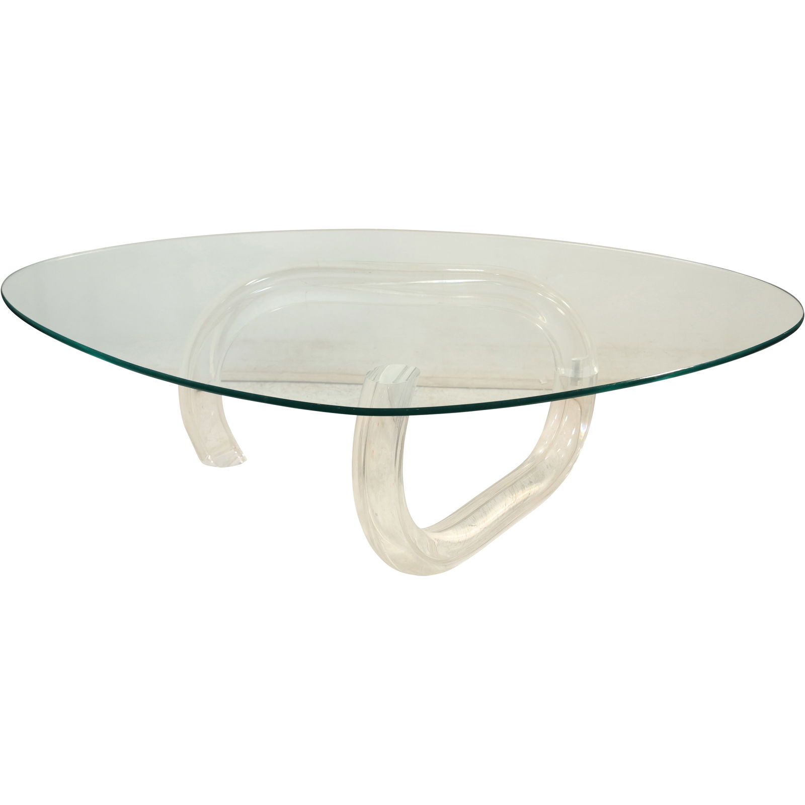 Mid Century Modern Lucite Base Infinity Coffee Table with Shaped Glass Top 52 in. wide (1 of 14)