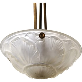 Signed Verrerie Des Vosges French Art Deco Chandelier Frosted Glass Pendant Shade 14 in. dia.