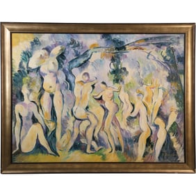 Large Watercolor Painting "Seven Bathers: after Pau, Cezanne , Artist Signed N Boughton