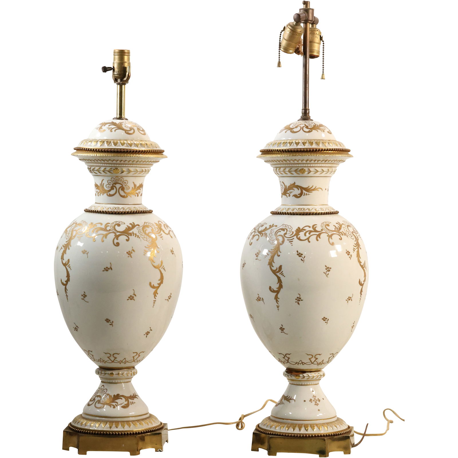 Pair Large Early French Limoges Porcelain Lamps, White with Gold Decoration, Signed (1 of 17)