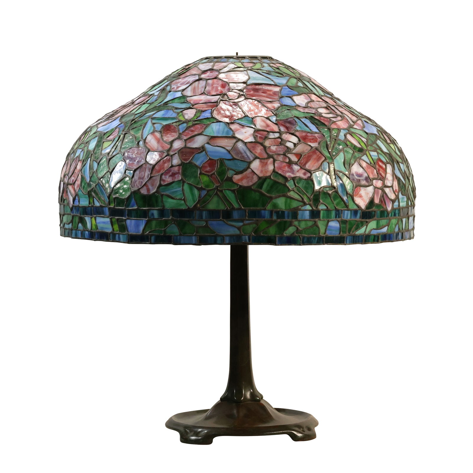 Tiffany Studios Style Floral Leaded Glass Table Lamp on Bronze Style Base (1 of 20)