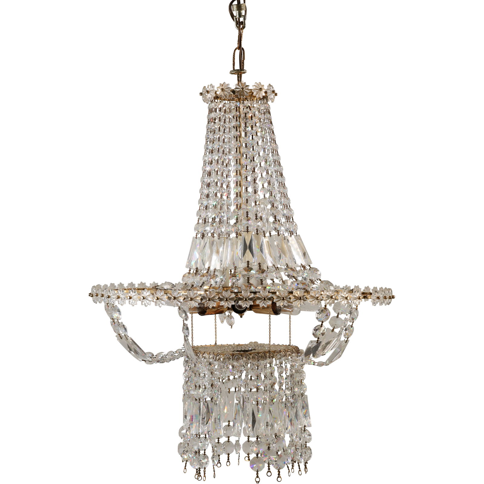 Antique Swedish Empire Crystal Prisms Chandelier 27 inches length x 22 in. diameter (1 of 14)