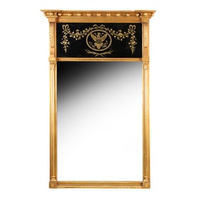 Friedman Brothers Federal Style Eagle Eglomise Trumeau Wall Mirror. 48 in. height x 31 in. wide