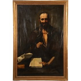 After Jusepe de Ribera, Democritus Large oil on canvas Painting, Unsigned, Framed
