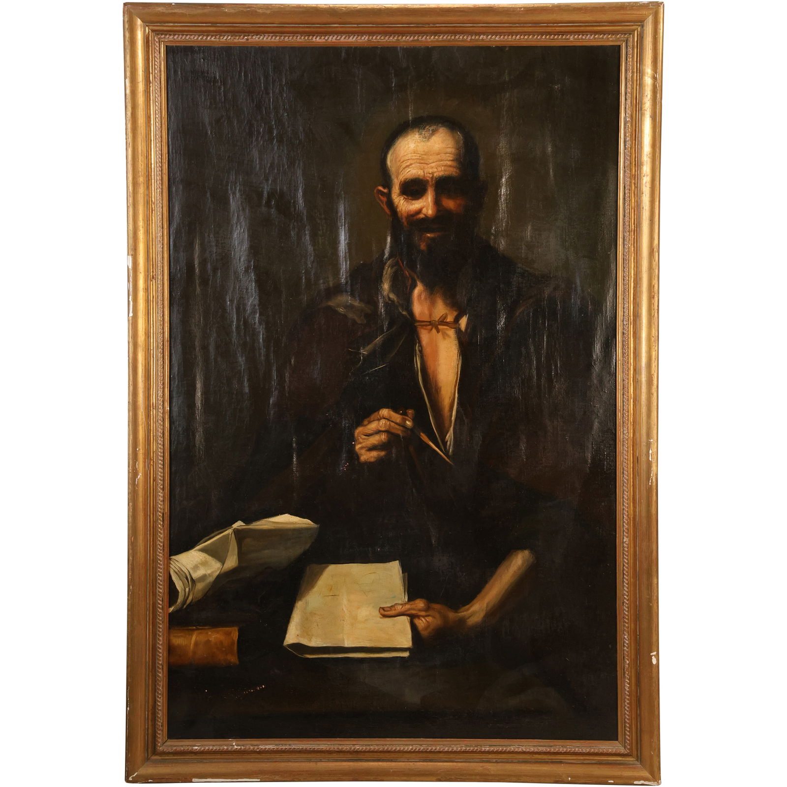 After Jusepe de Ribera, Democritus Large oil on canvas Painting, Unsigned, Framed (1 of 20)