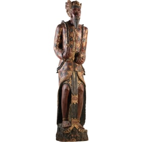 Near Lifesize 5 Ft. Wood Statue of a Rishi, a term for a wise man or sage in Hinduism and Buddhism.