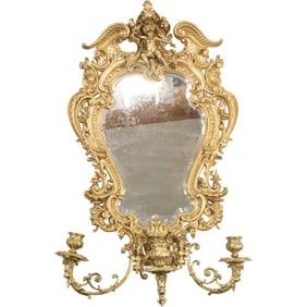 Antique French Gilt Bronze Rococo-Style Girandole Mirror with Candle Holders