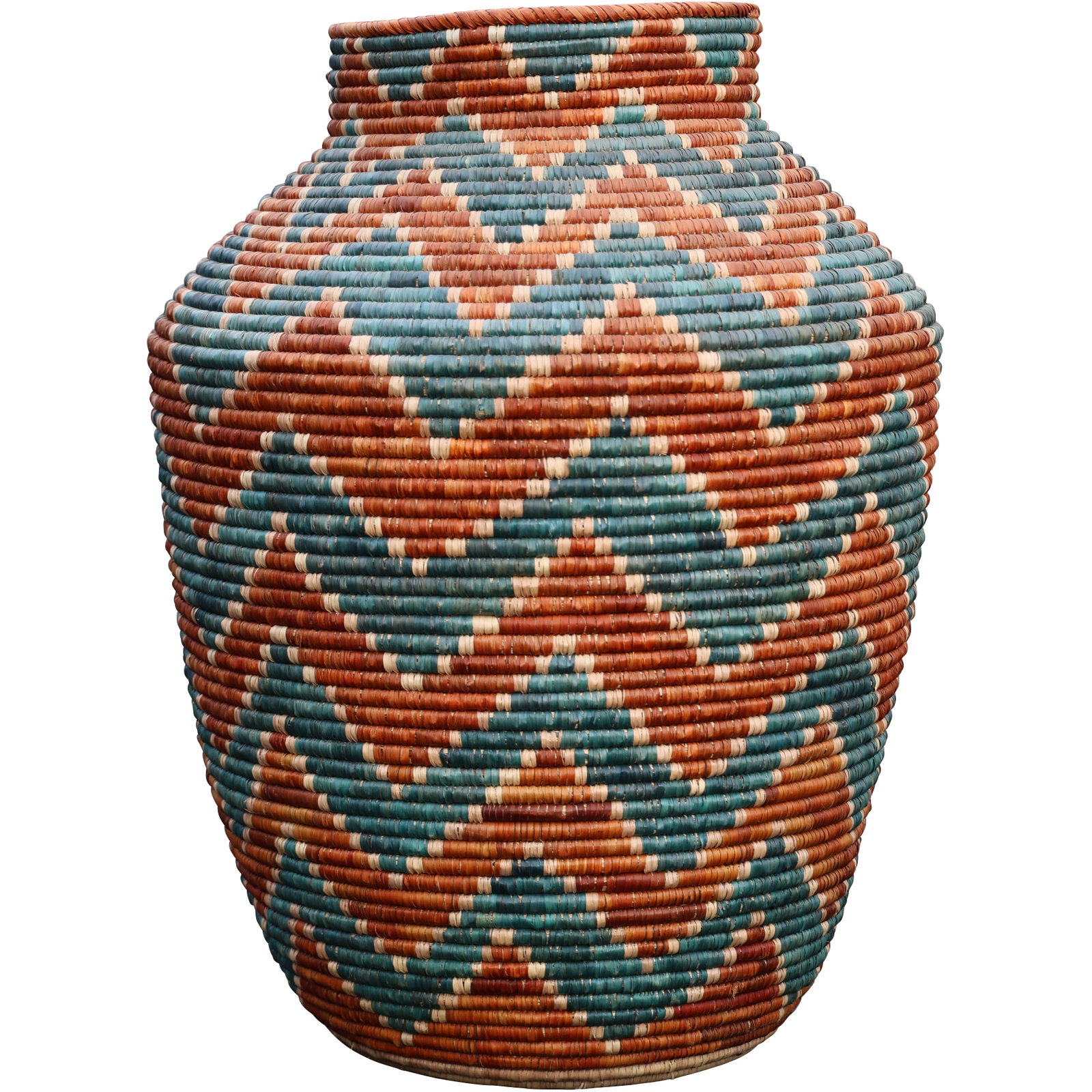 handwoven Cobra basket with a chevron pattern. 30 inches height x 24 inches wide: handwoven Cobra basket with a chevron pattern. 30 inches height x 24 inches wide. size: 30 h 24 w