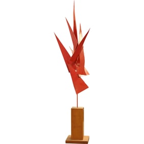 Hermann Glöckner (1889-1987) attributed Mid-Century Geometric Form Abstract Red Metal Sculpture