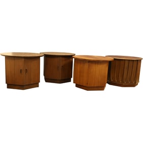 4 Assorted mid-century modern Lane Acclaim hexagon drum tables.  20 in., h. x 26 in. dia. top