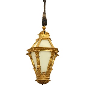 Italian Early 19th Century Venetian Giltwood Lantern with Frosted Glass Panels