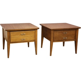 Pair Mid-Century Modern walnut end tables by Lane Altavista Dated 1967; 20 in. x 23.5 in. x 23.5 in.