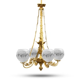 Antique Louis XV style gilt bronze chandelier.4-Arm Electric Candlelight 51 in. length x 25 in. dia.