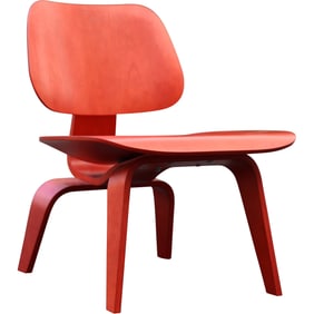 Herman Miller Eames Molded Plywood Wood Base Lounge Chair in Red Ash, Original Labels