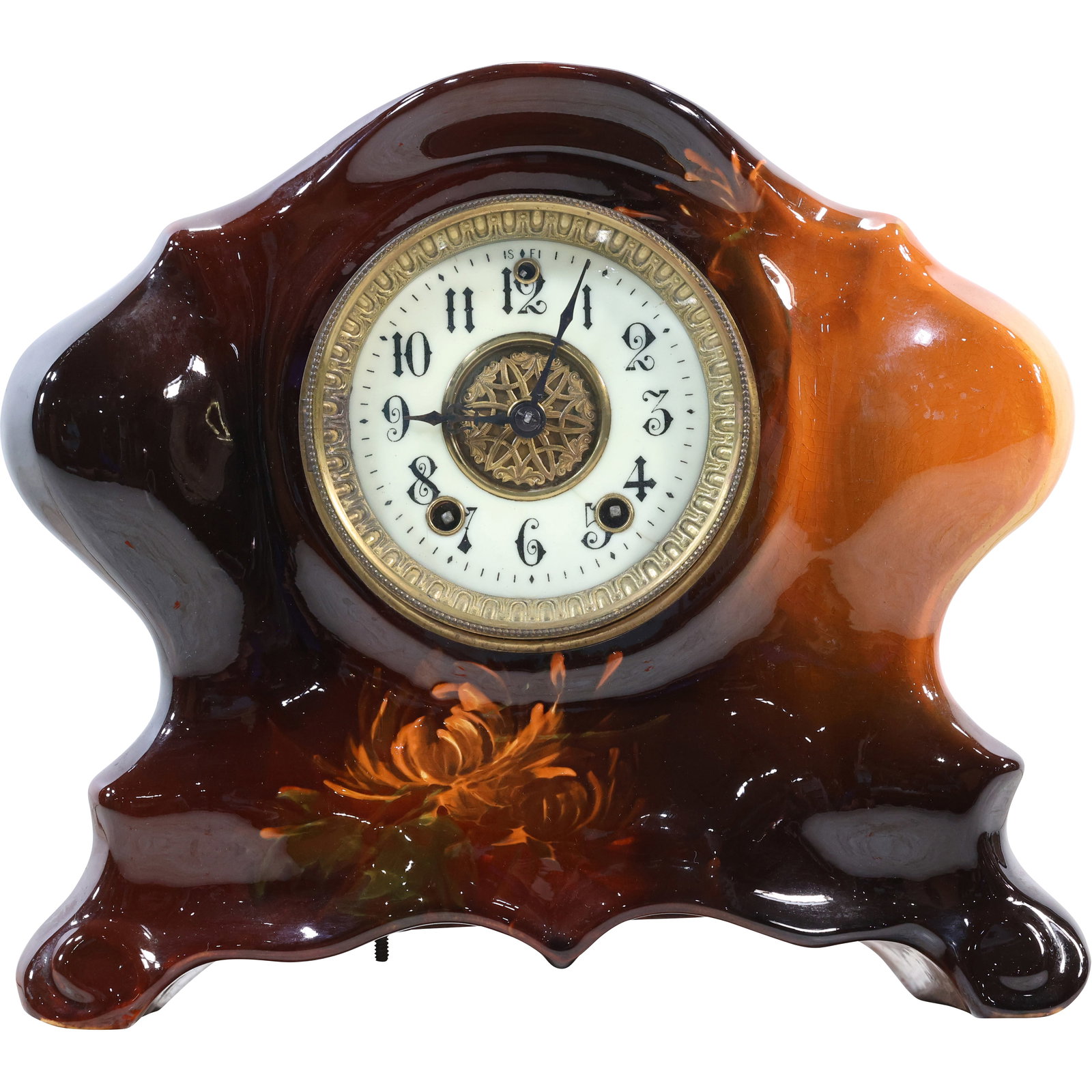 Weller American Pottery Louwelsa Hand Painted Glazed Floral Mantel Clock (1 of 16)