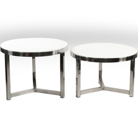 Pair of Mid Century Style Chrome Base Modern Cocktail or Occasional Tables