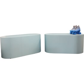 Louis Vuitton Pop up Store Visual Prop NYC Light Blue Curved Display Consoles