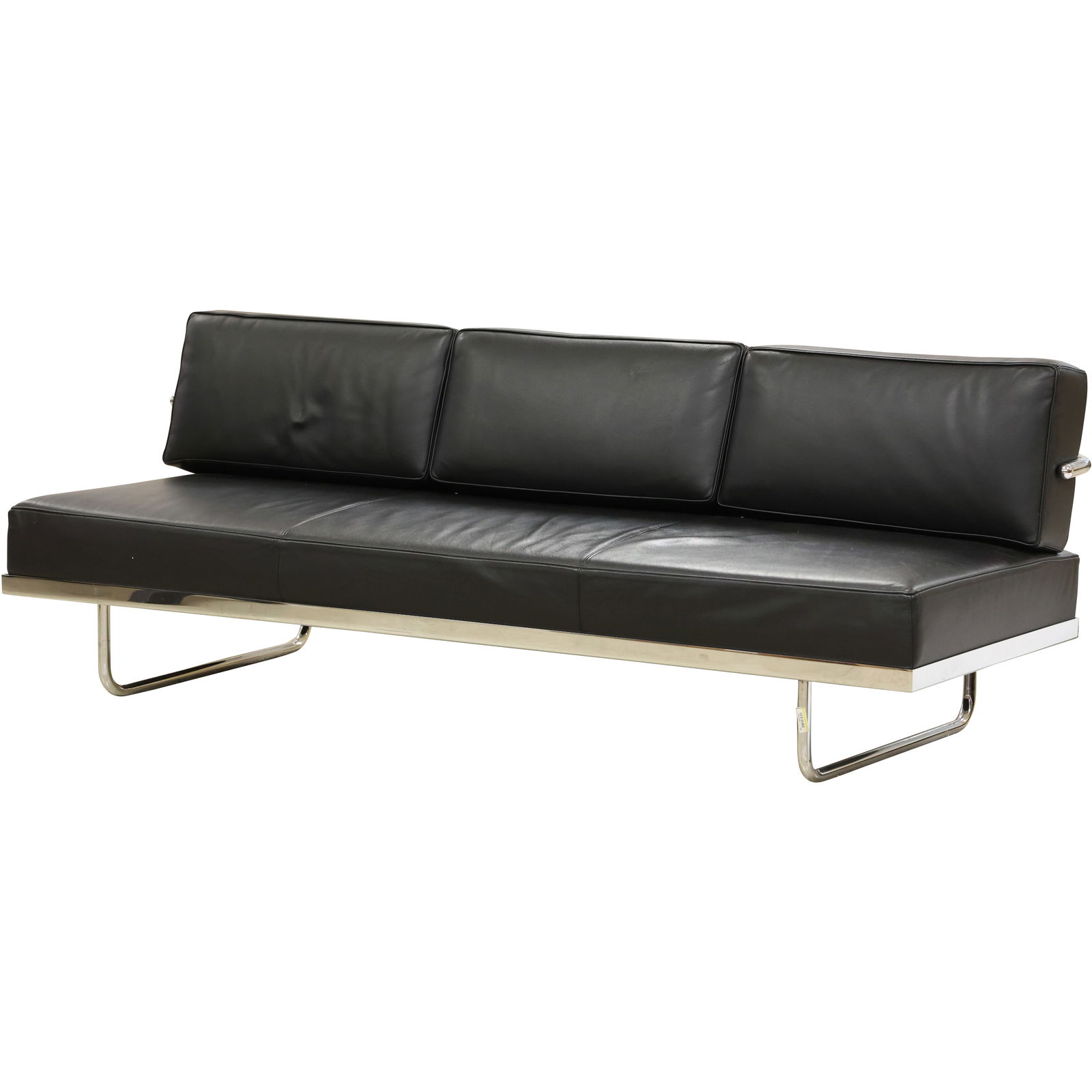 Cassina LC5 three-seater sofa in black leather with a polished chrome frame 79 inches Length (1 of 18)