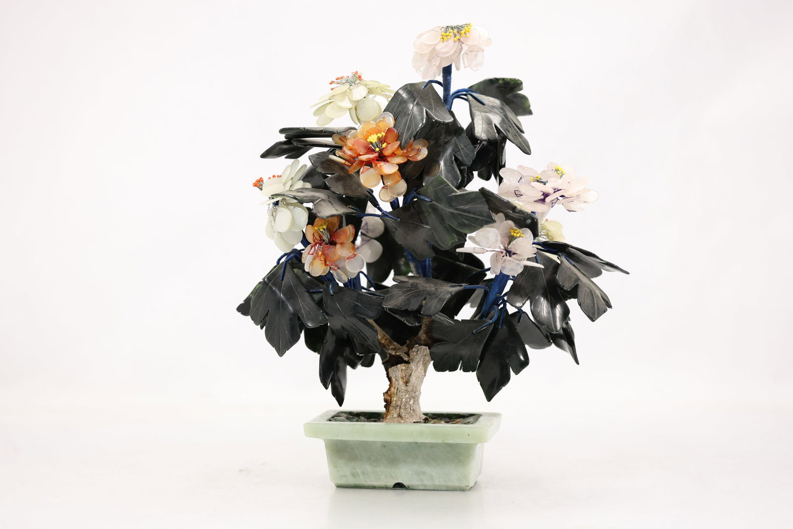Chinese Carved Hardstone Floral Bonsai Tree in Planter (1 of 15)