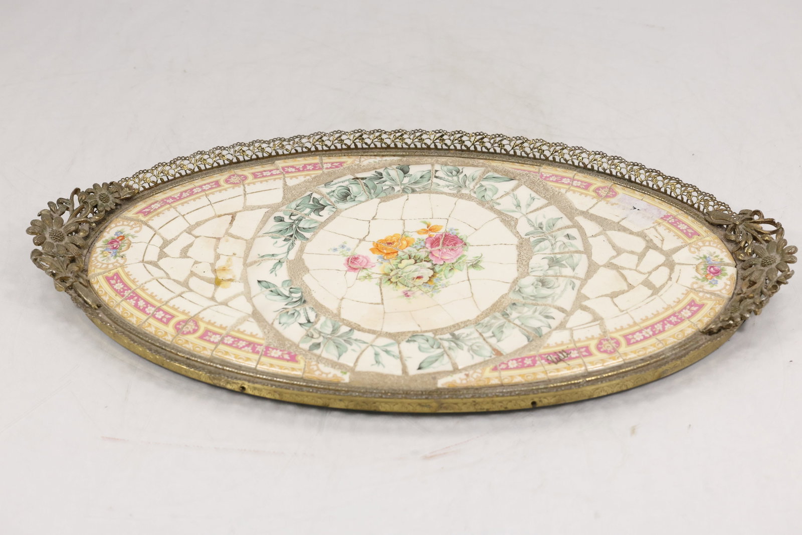Antique Italian Porcelain Serving Tray – Floral Motif with Brass Handles Rylee Designs (1 of 14)