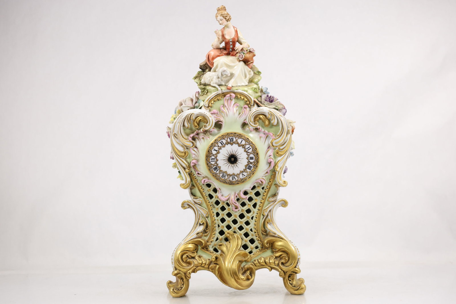 Dresden Style Gold Gilted Porcelain Mantle Clock (1 of 16)